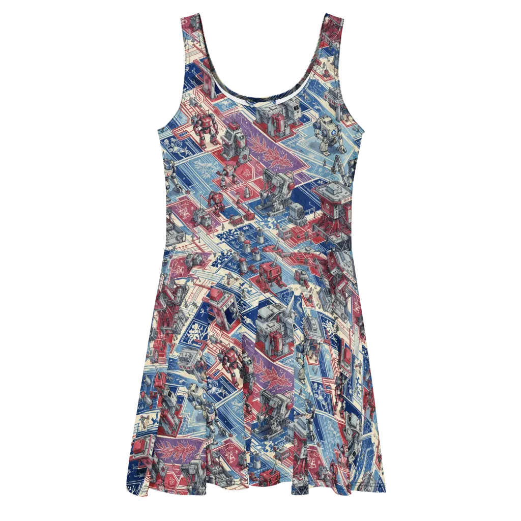 Robot Railyard on Skater Dress — Front