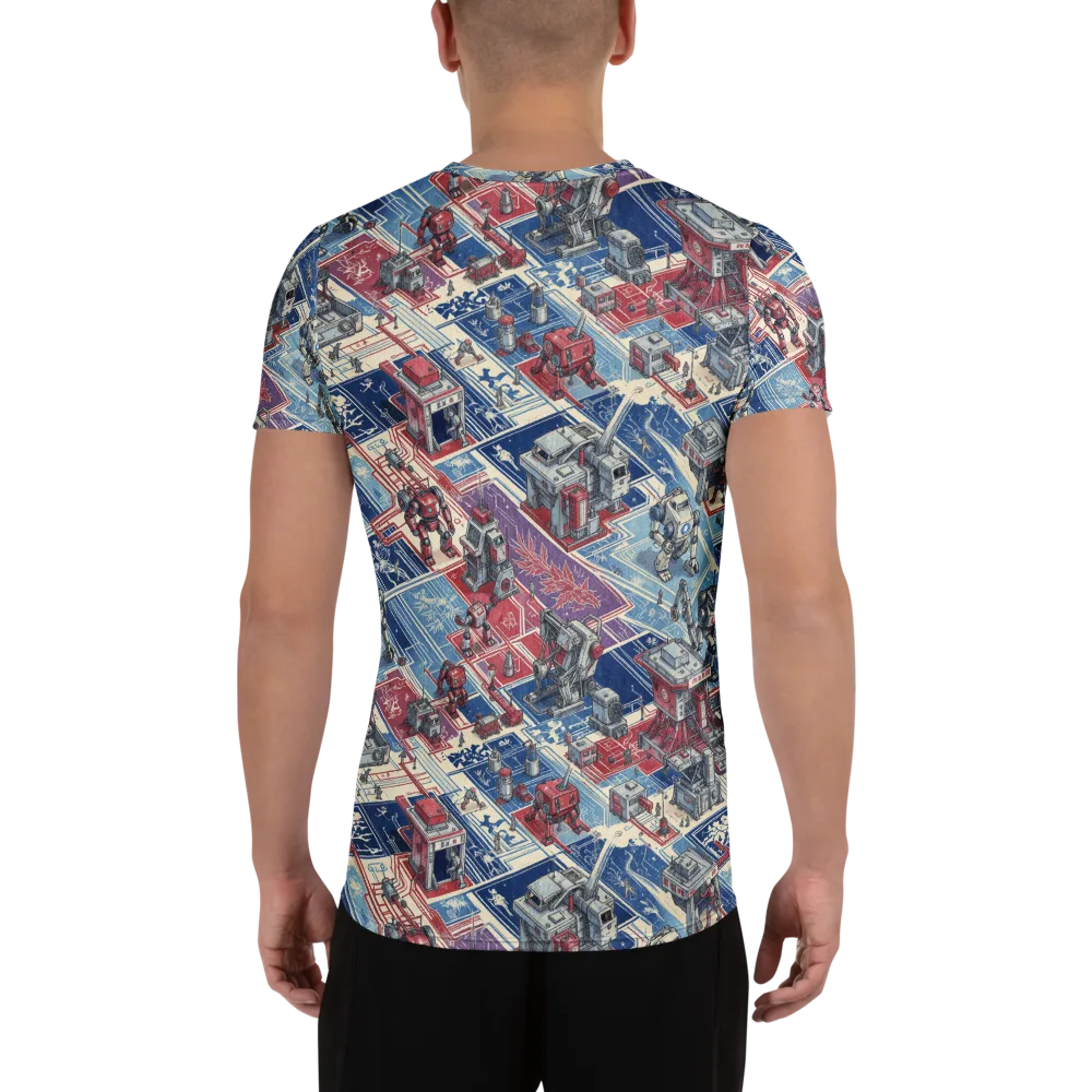 Robot Railyard on Men's Athletic T-Shirt — Back