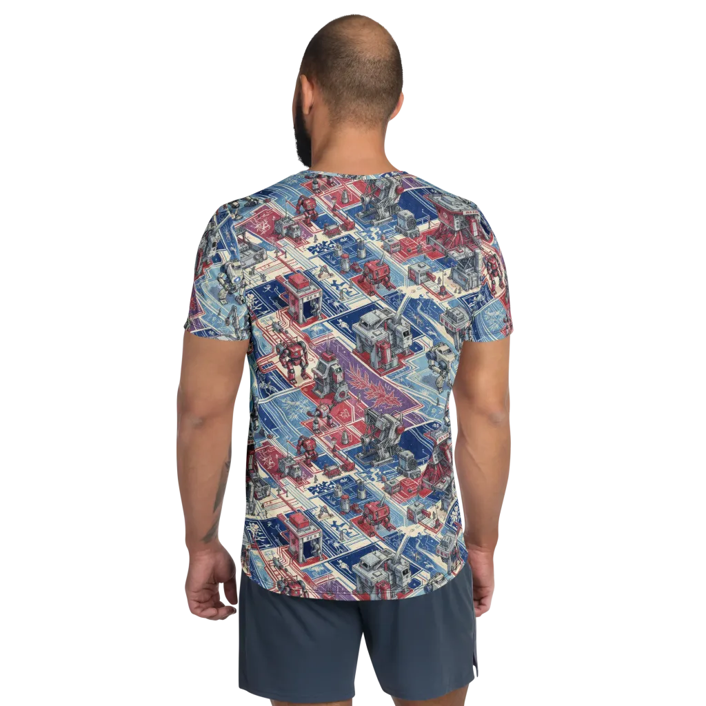 Robot Railyard on Men's Athletic T-Shirt — Back