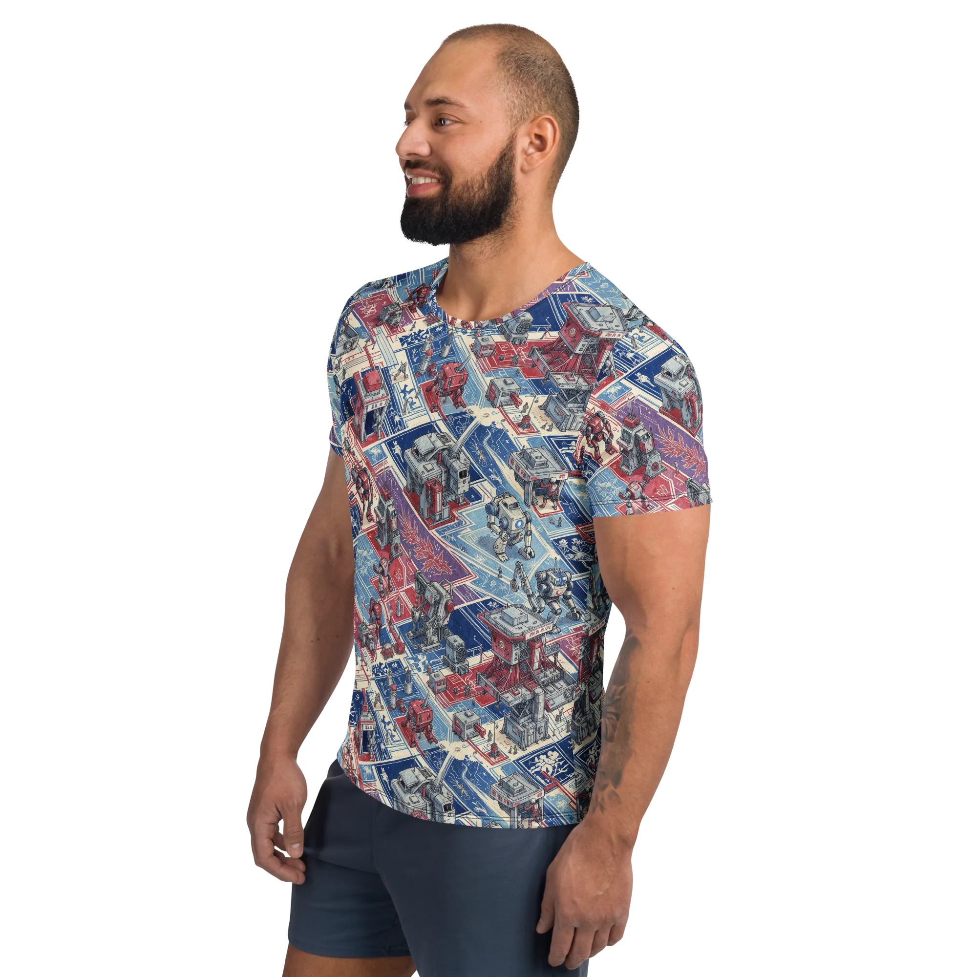 Robot Railyard on Men's Athletic T-Shirt — Left