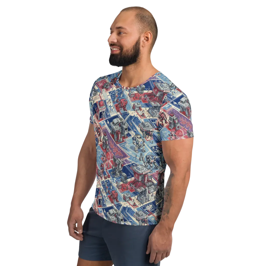 Robot Railyard on Men's Athletic T-Shirt — Left