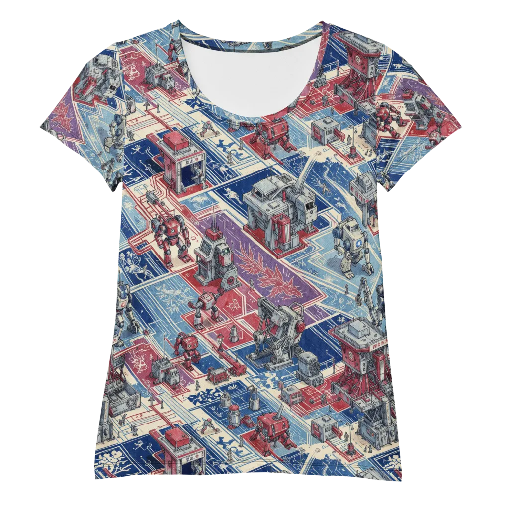 Robot Railyard on Women's Athletic T-Shirt — Front