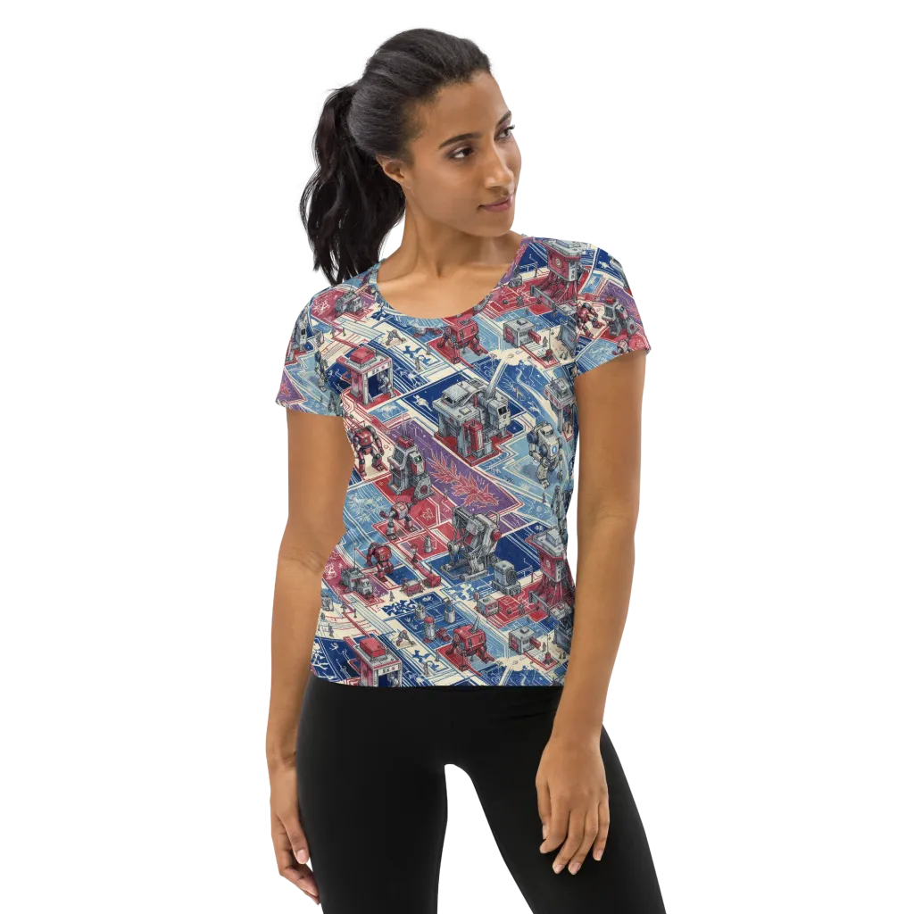 Robot Railyard on Women's Athletic T-Shirt — Front