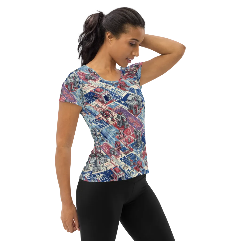 Robot Railyard on Women's Athletic T-Shirt — Right