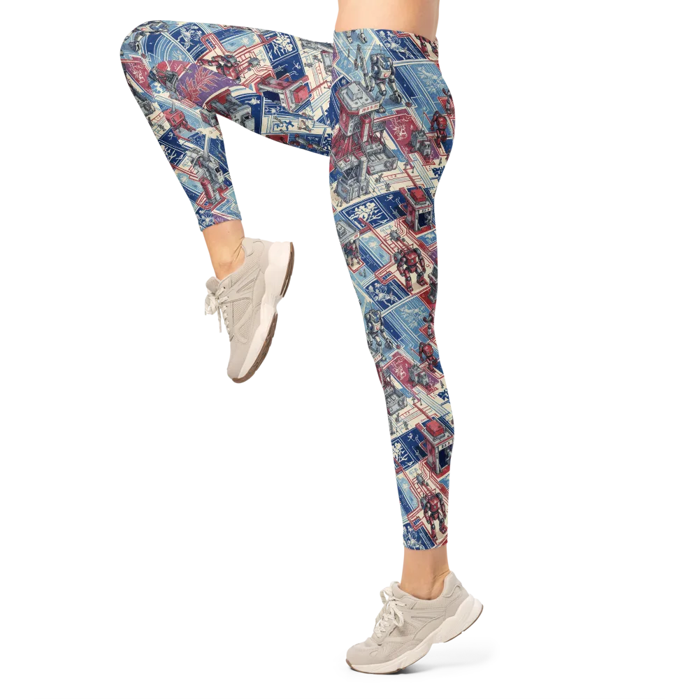Robot Railyard on Leggings — Left