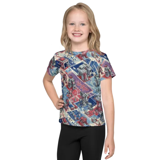 Robot Railyard on a Kids Crew Neck T-Shirt