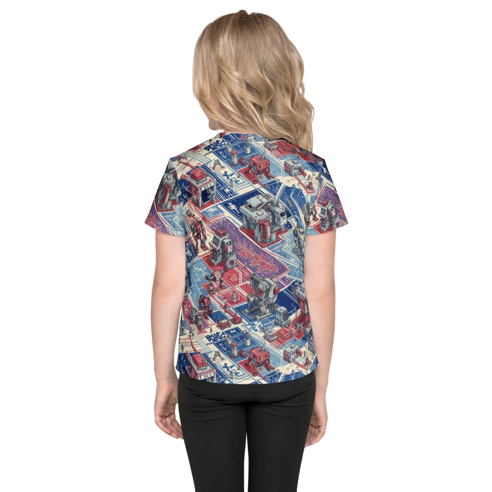 Robot Railyard on Kids Crew Neck T-Shirt — Back