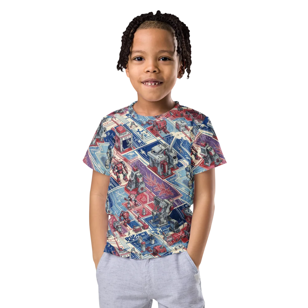 Robot Railyard on Kids Crew Neck T-Shirt — Front