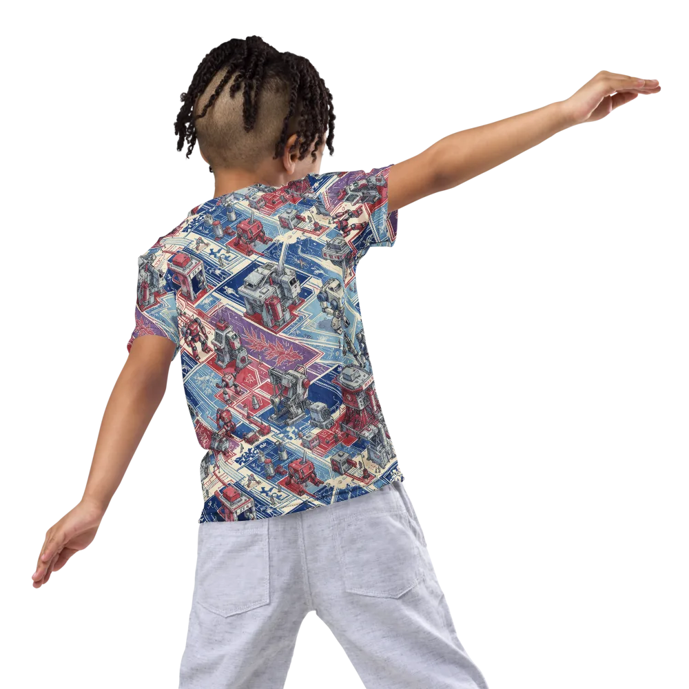 Robot Railyard on Kids Crew Neck T-Shirt — Back