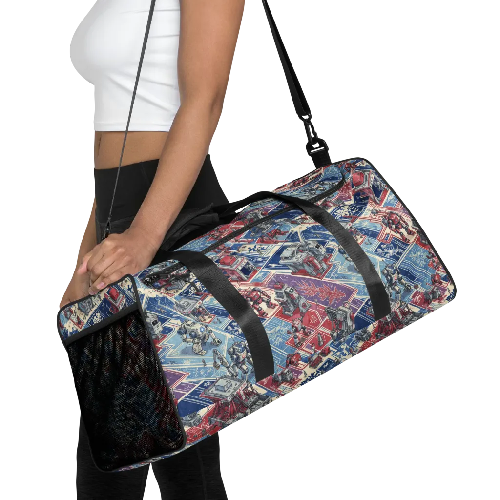 Robot Railyard on Duffle Bag — Front