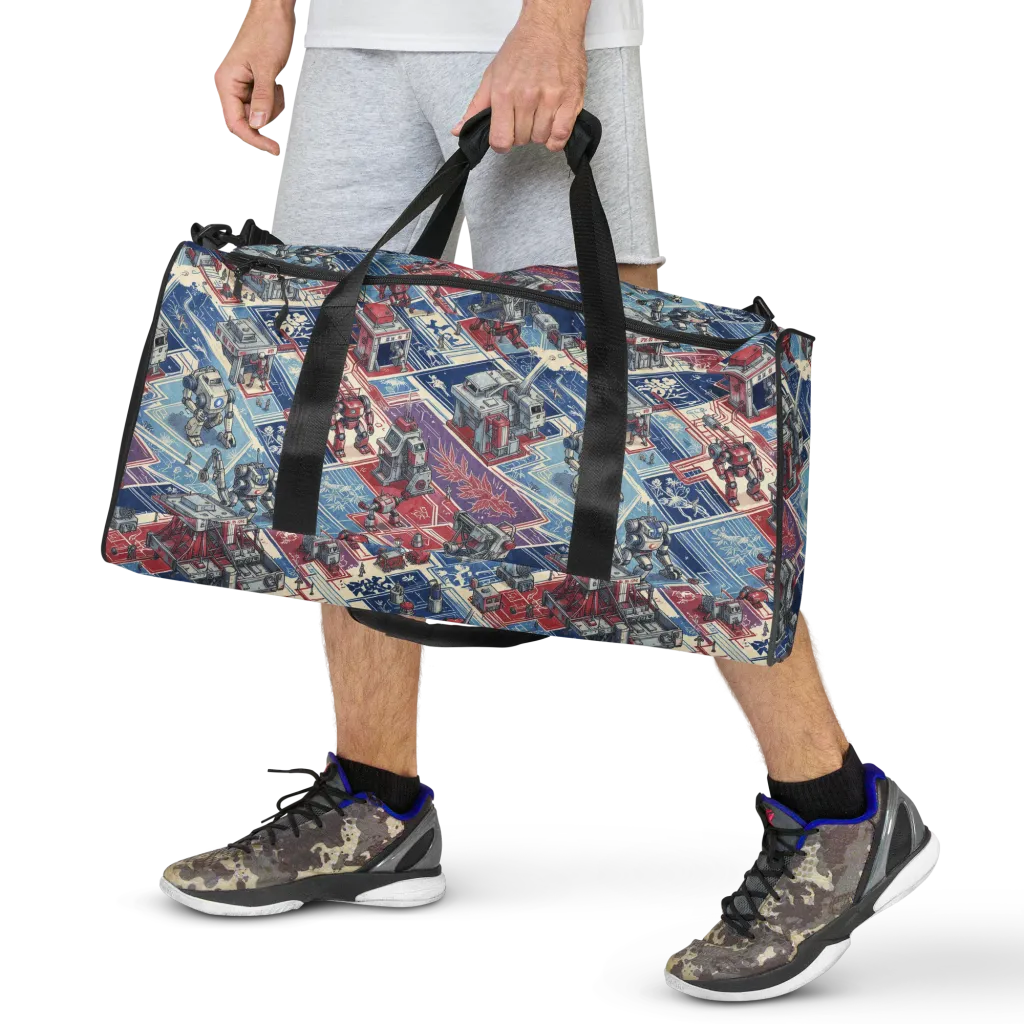 Robot Railyard on Duffle Bag — Front