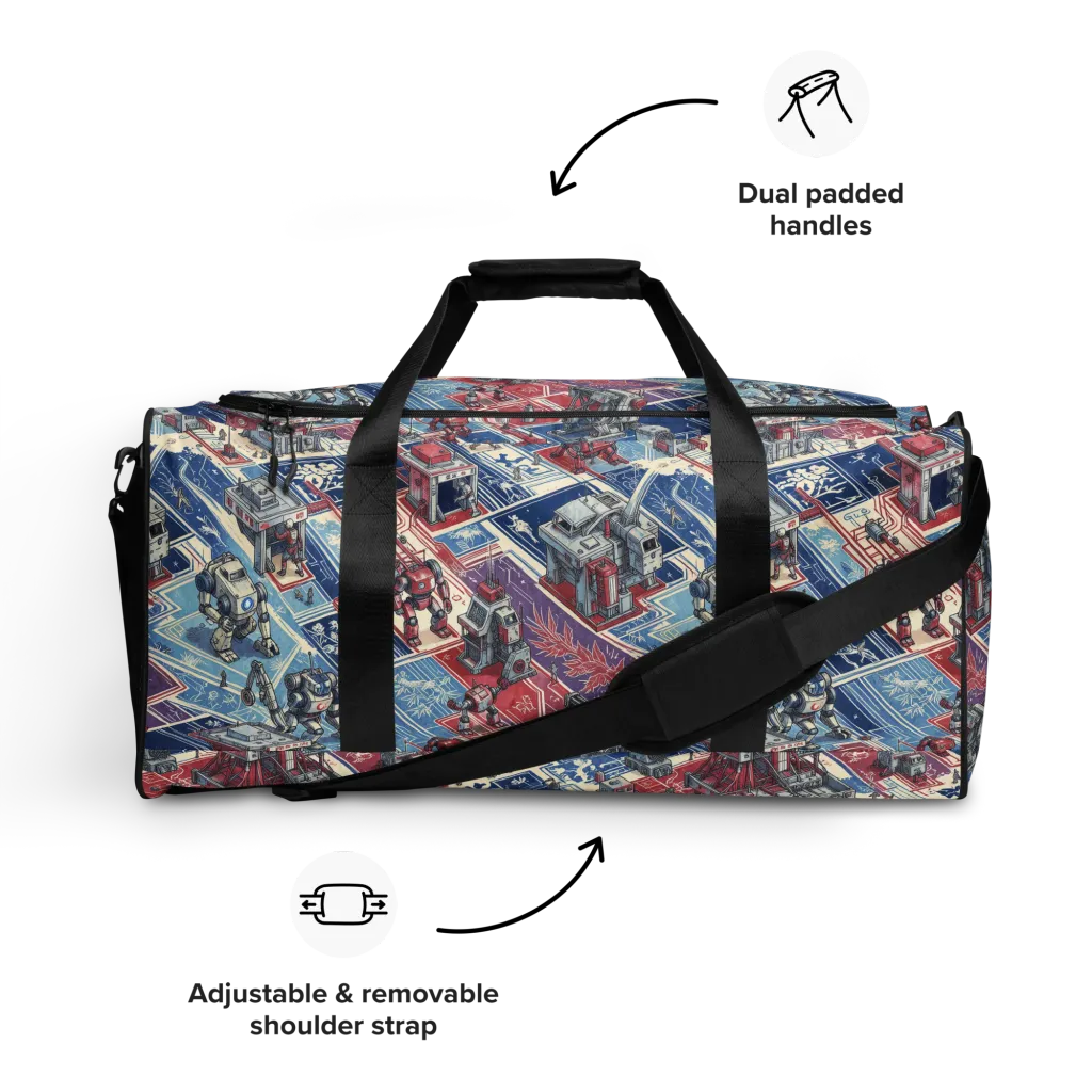 Robot Railyard on Duffle Bag — Front