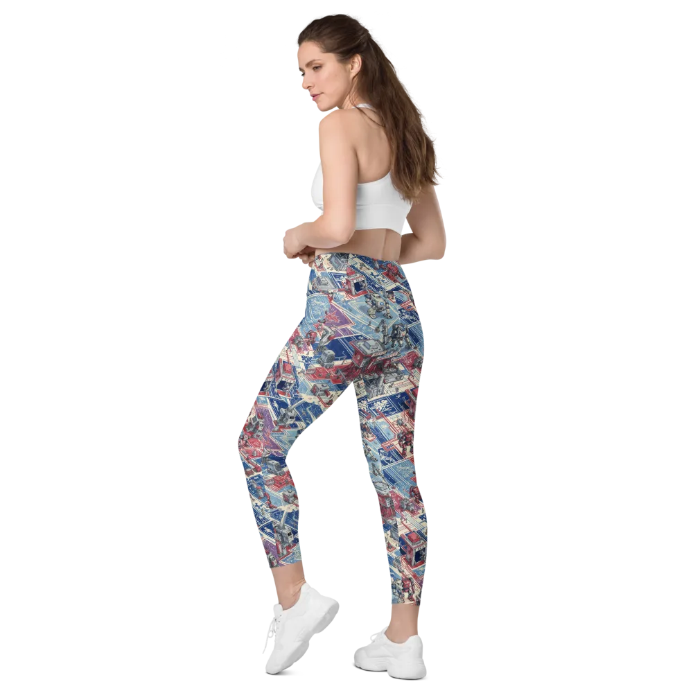 Robot Railyard on Leggings with Pockets — Left Back