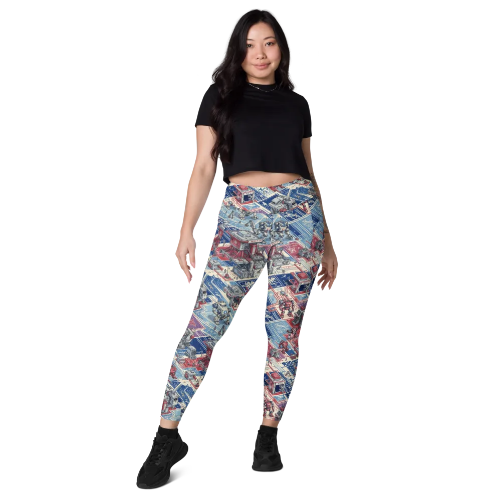 Robot Railyard on Leggings with Pockets — Front