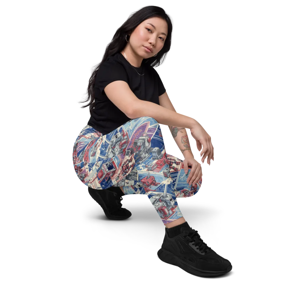 Robot Railyard on Leggings with Pockets — Right Front