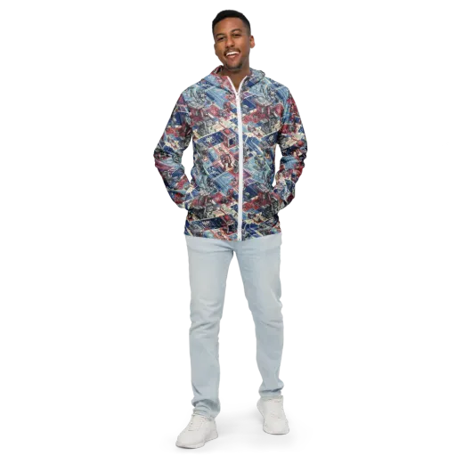 Robot Railyard on a Men's Windbreaker