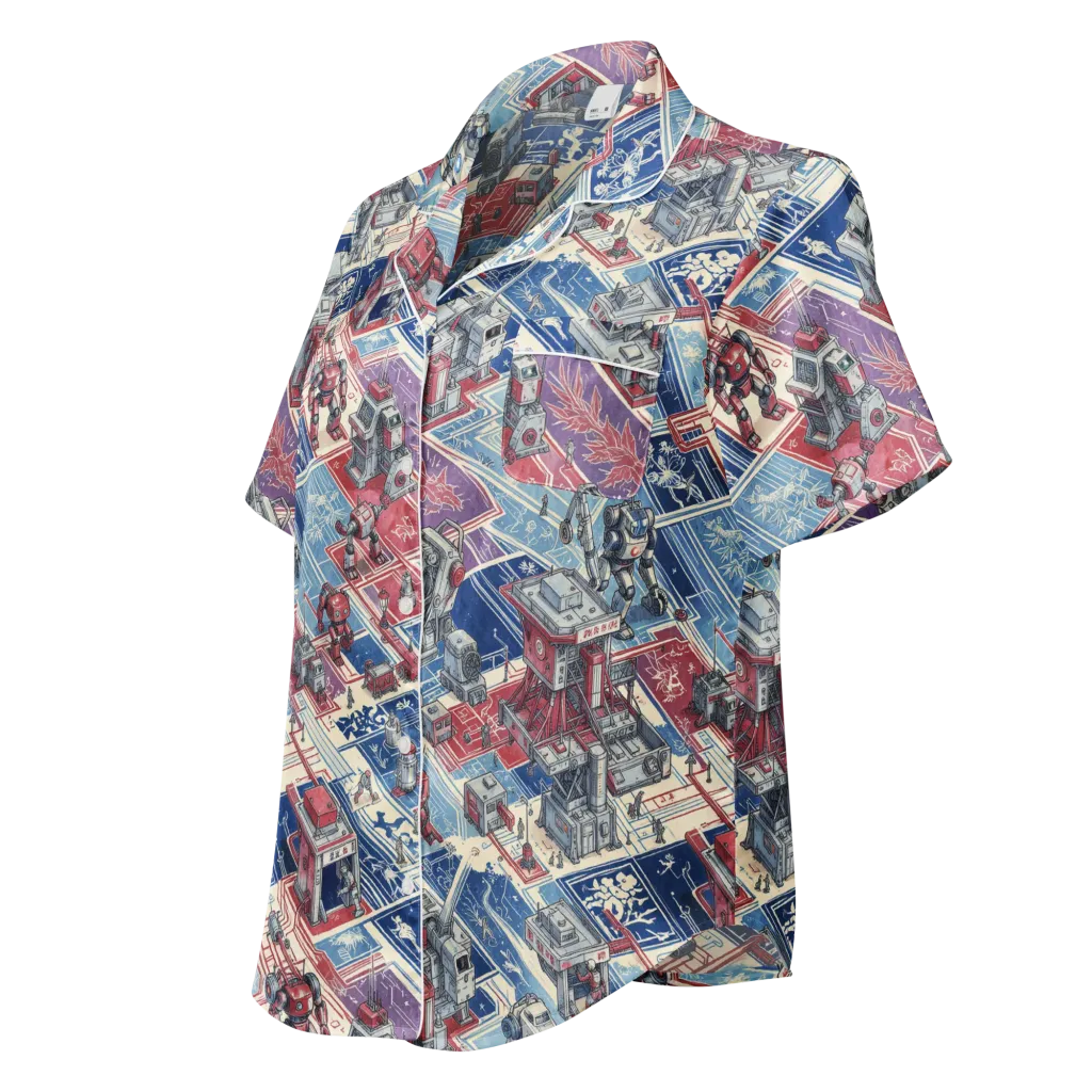 Robot Railyard on Women's Short Sleeve Pajama Top — Left Front