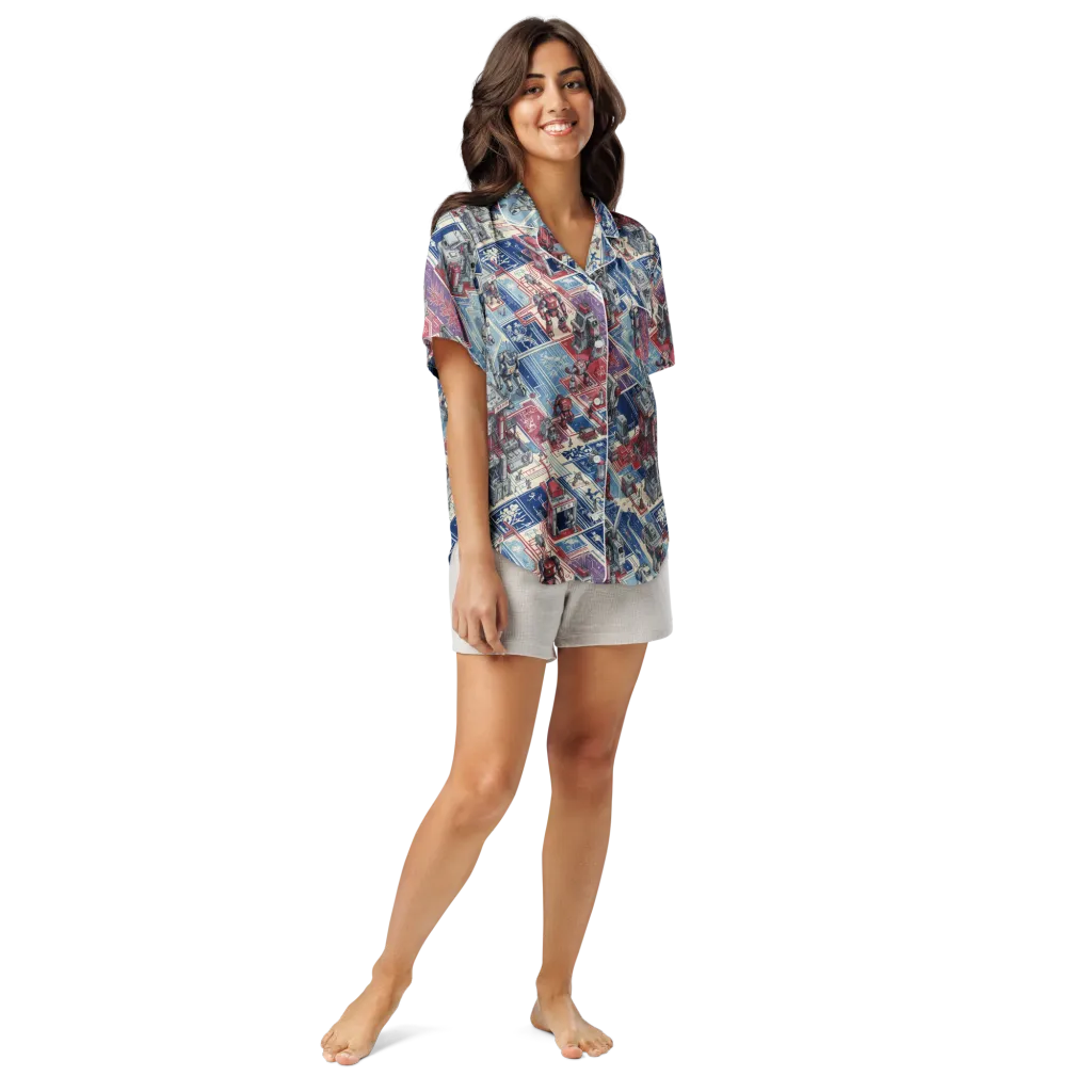 Robot Railyard on Women's Short Sleeve Pajama Top — Front