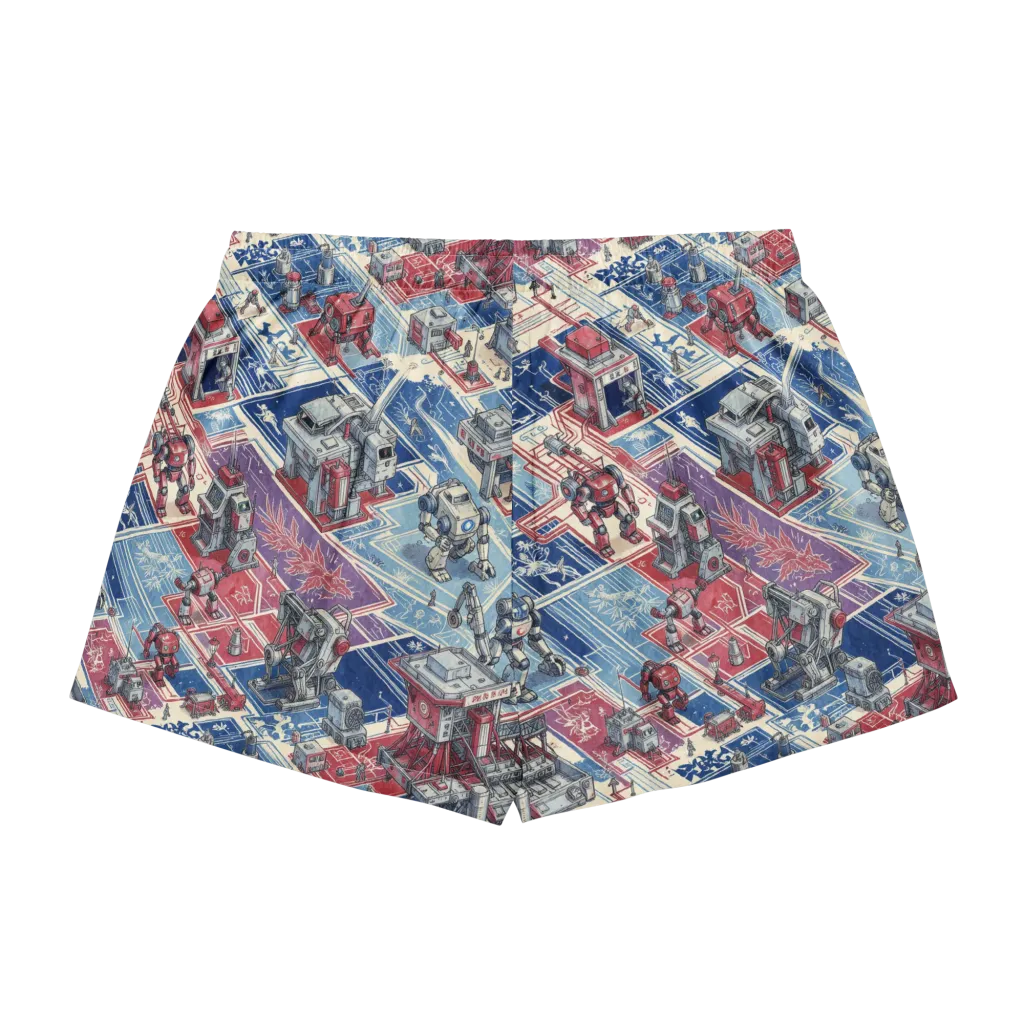 Robot Railyard on Women's Pajama Shorts — Back