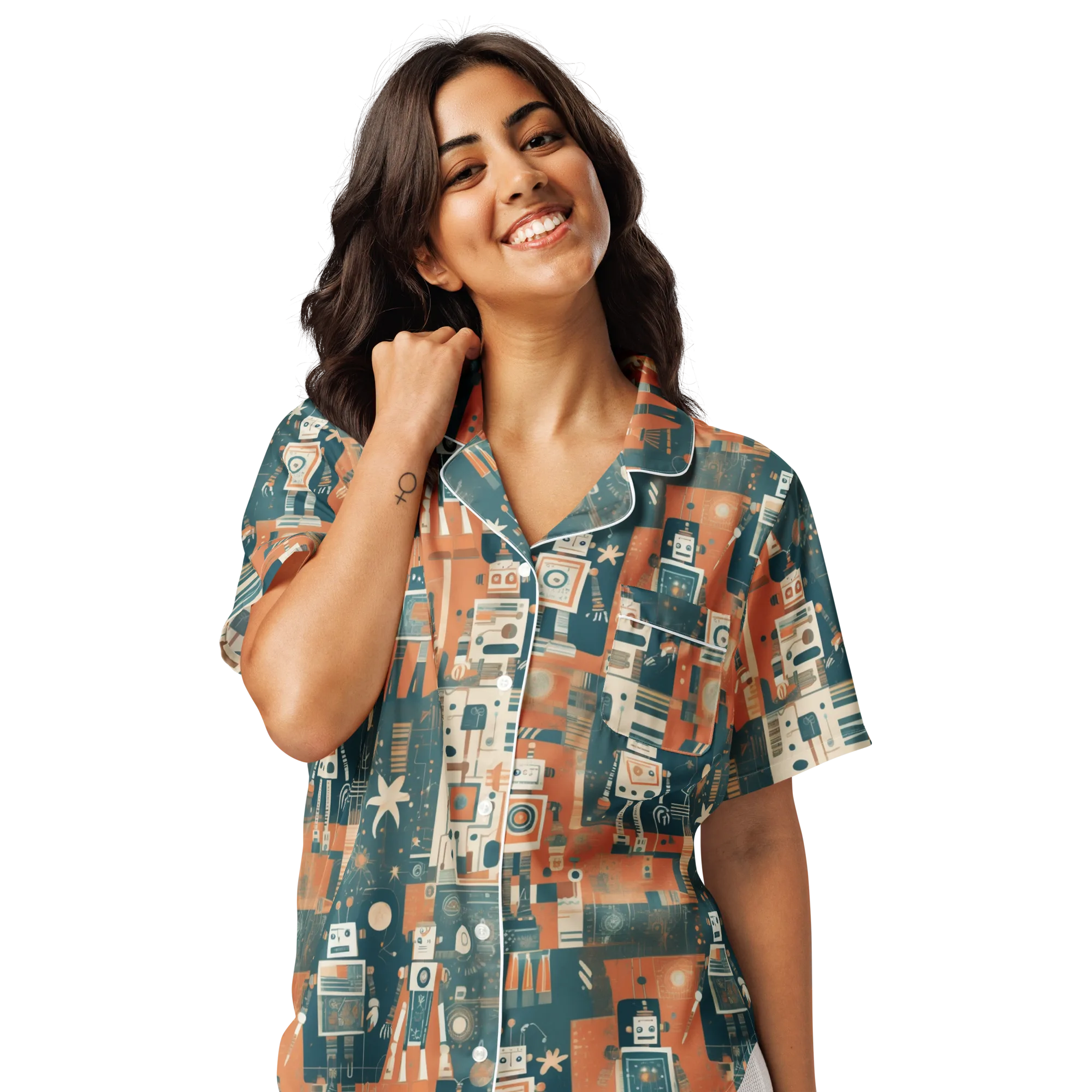 Tomorrow’s Tin Parade on Women's Short Sleeve Pajama Top — Front