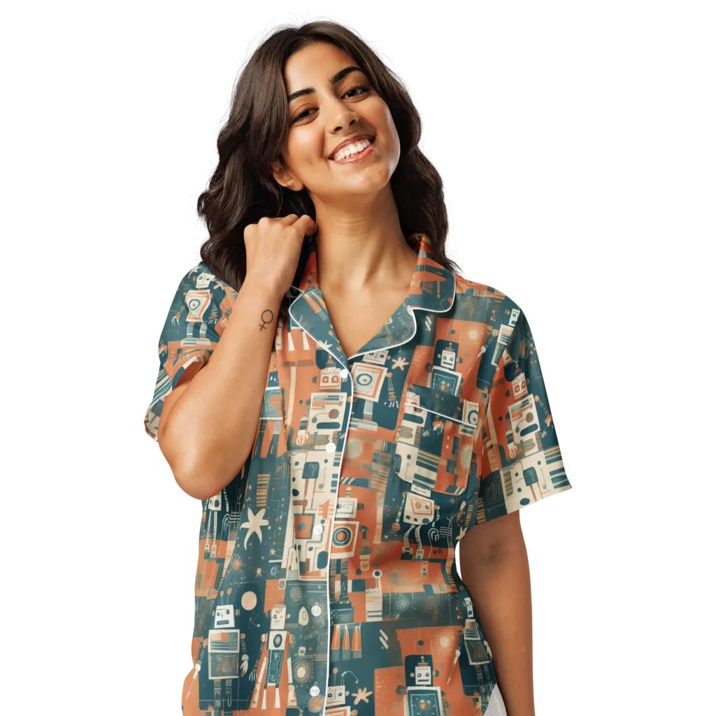 Tomorrow’s Tin Parade on Women's Short Sleeve Pajama Top — Front