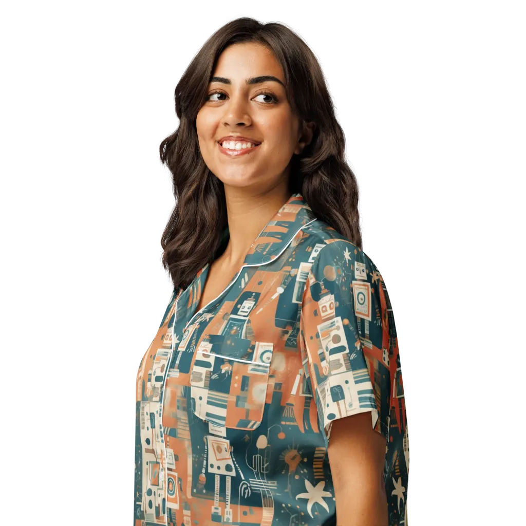 Tomorrow’s Tin Parade on Women's Short Sleeve Pajama Top — Left Front