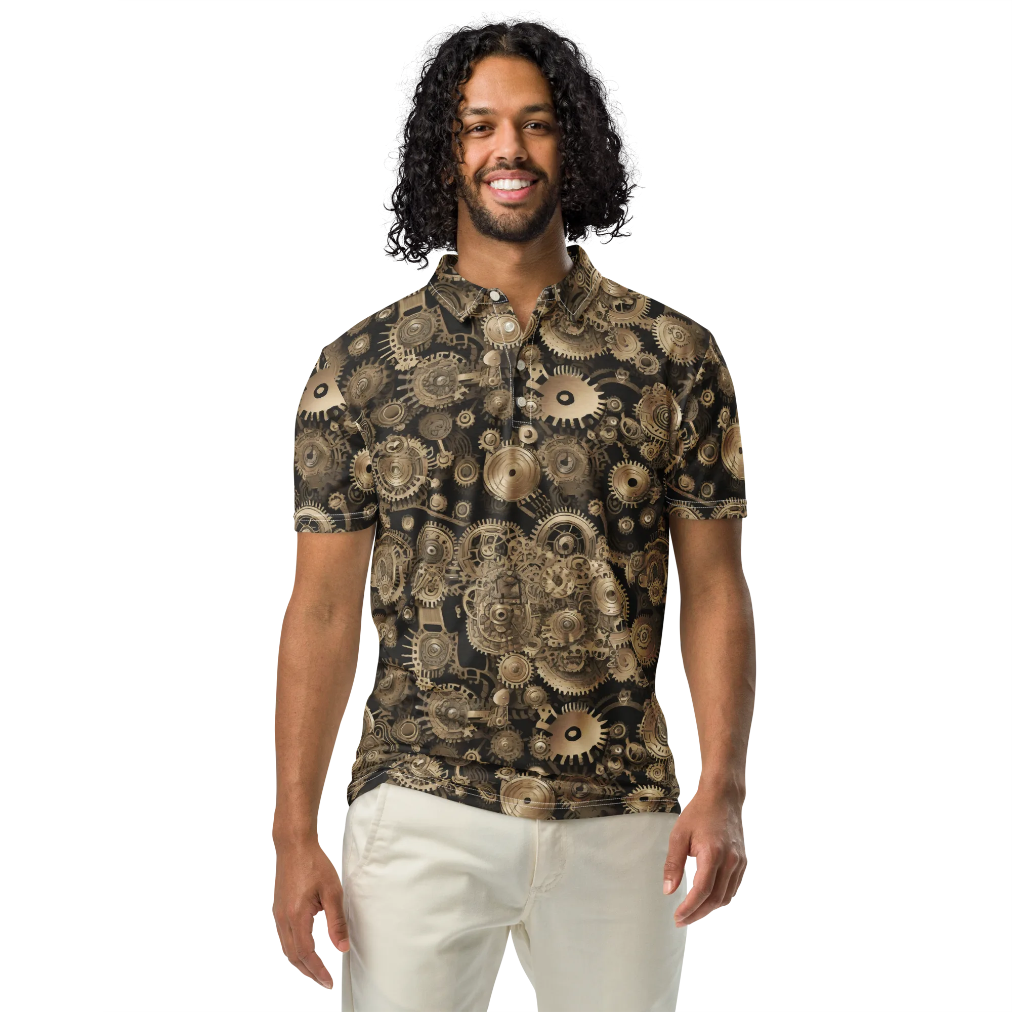 Brasswork Bloom on Men's Slim Fit Polo Shirt — Front