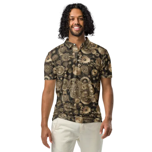 Brasswork Bloom on a Men's Slim Fit Polo Shirt