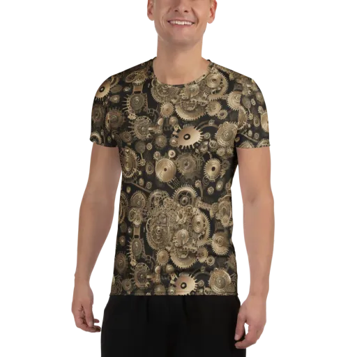 Brasswork Bloom on a Men's Athletic T-Shirt