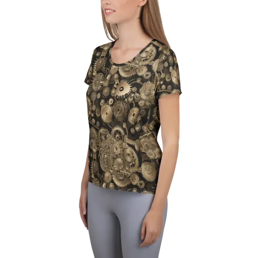 Brasswork Bloom on a Women's Athletic T-Shirt