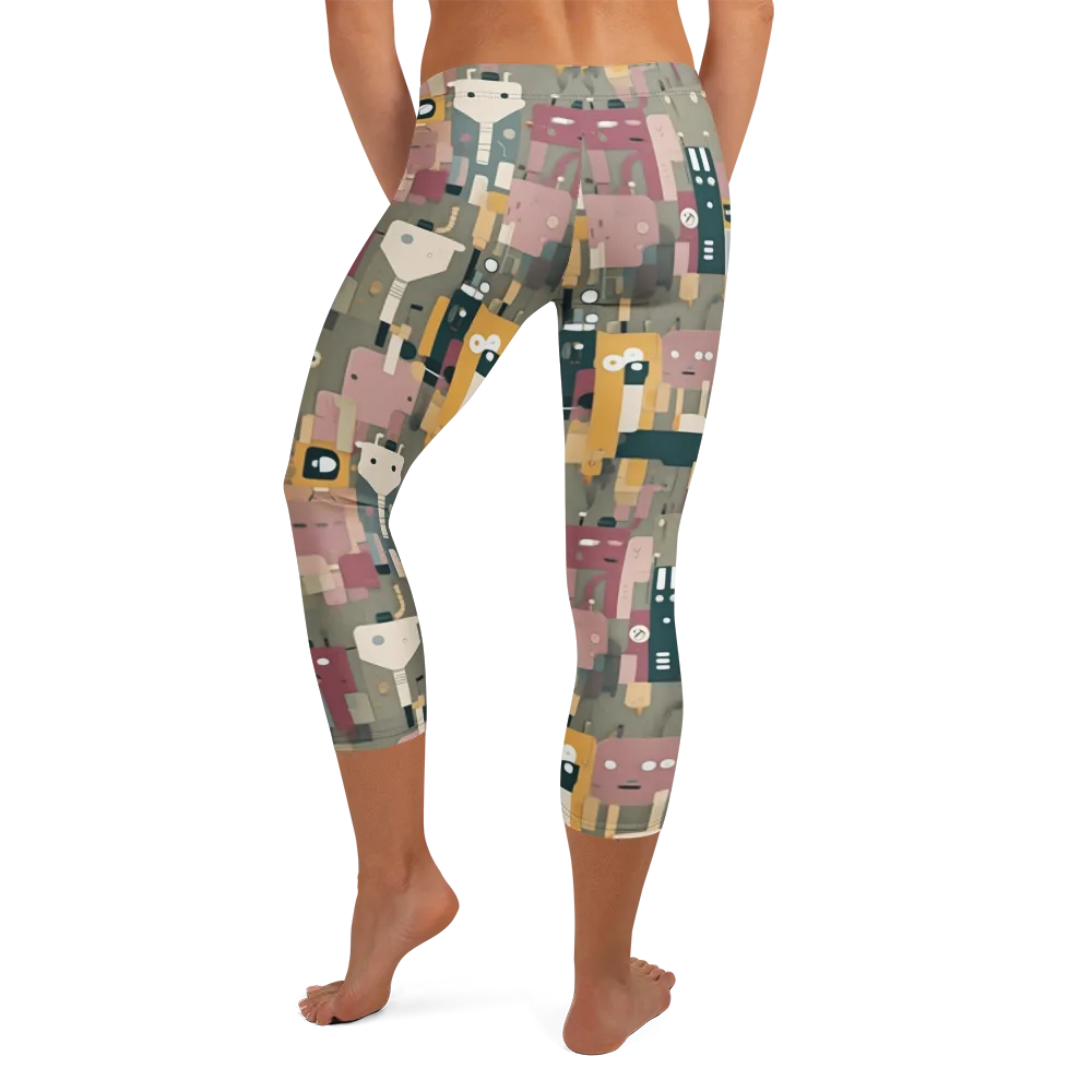 Robot Reverie on Capri Leggings — Back