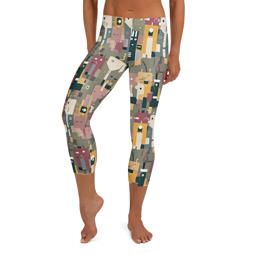 Robot Reverie on Capri Leggings — Front