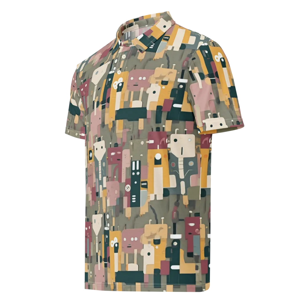 Robot Reverie on Men's Slim Fit Polo Shirt — Left Front