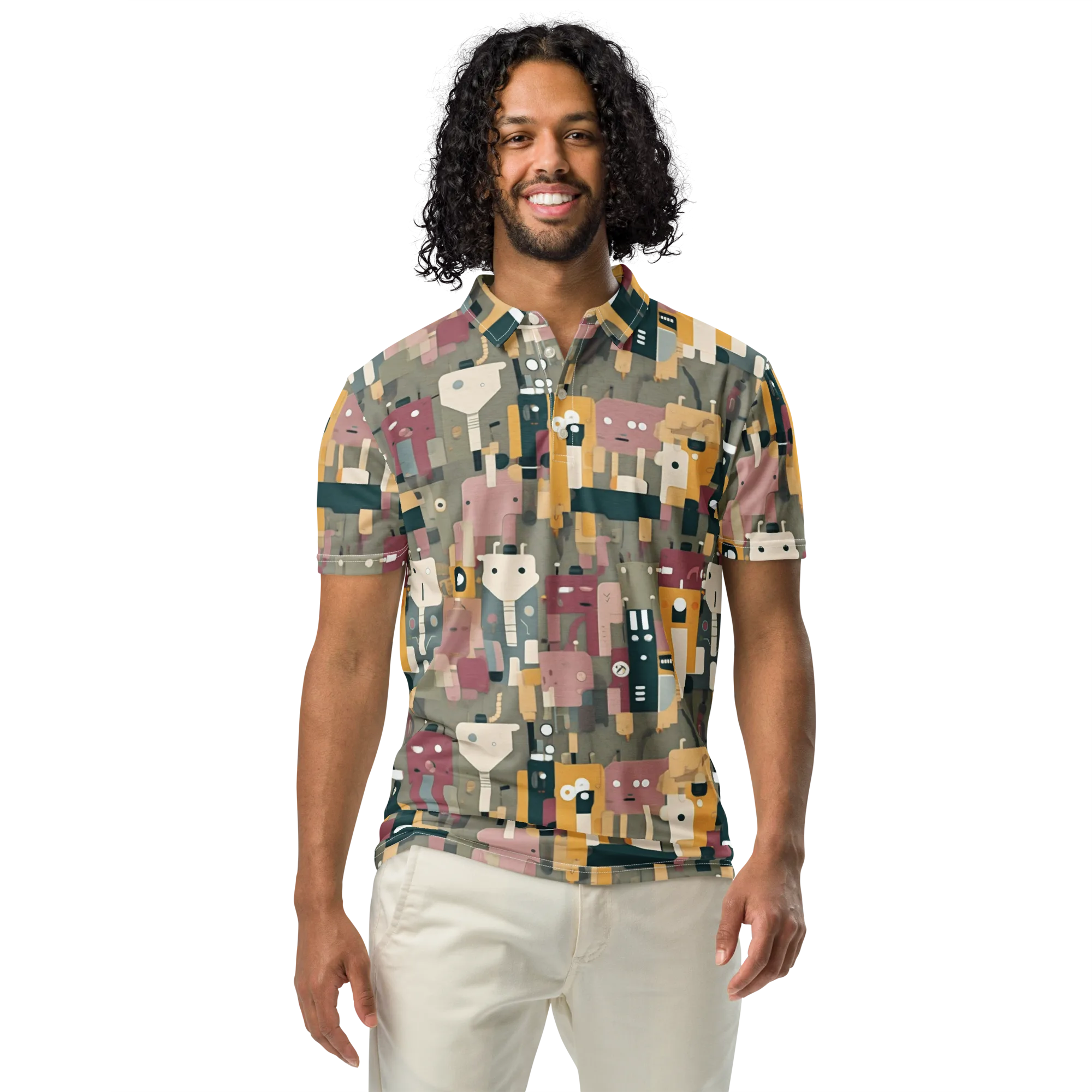Robot Reverie on Men's Slim Fit Polo Shirt — Front
