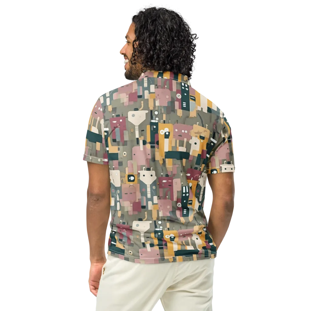 Robot Reverie on Men's Slim Fit Polo Shirt — Back