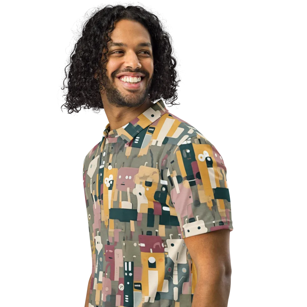 Robot Reverie on Men's Slim Fit Polo Shirt — Left Front