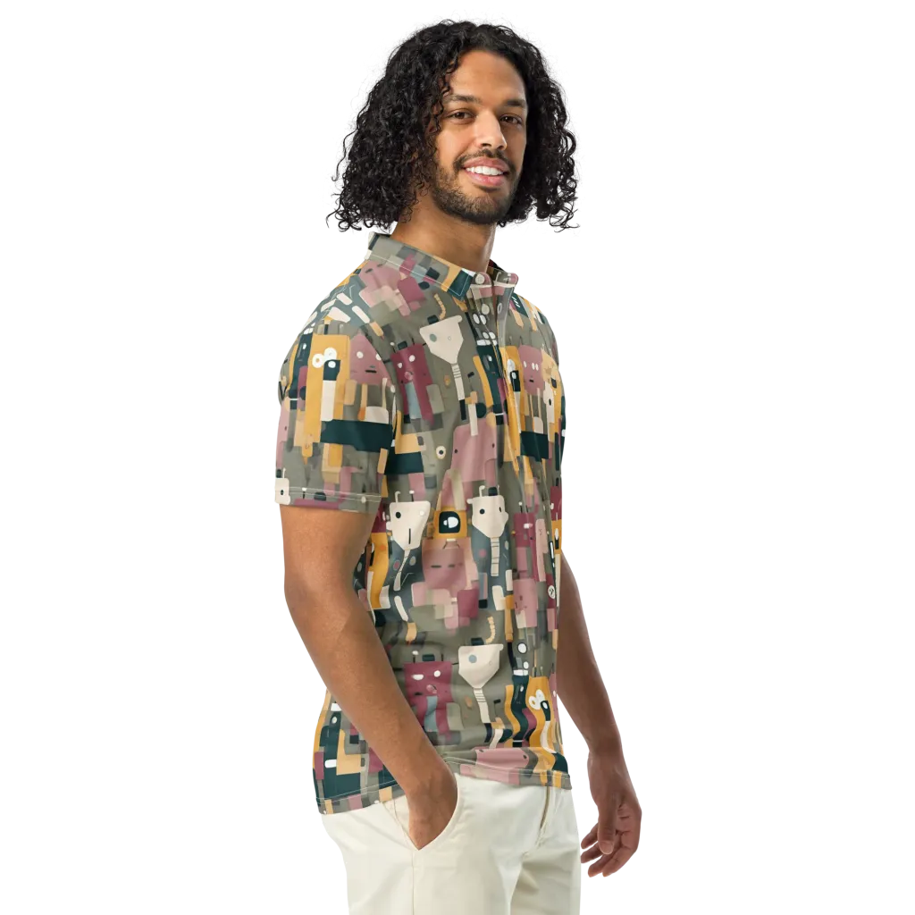Robot Reverie on Men's Slim Fit Polo Shirt — Right Front