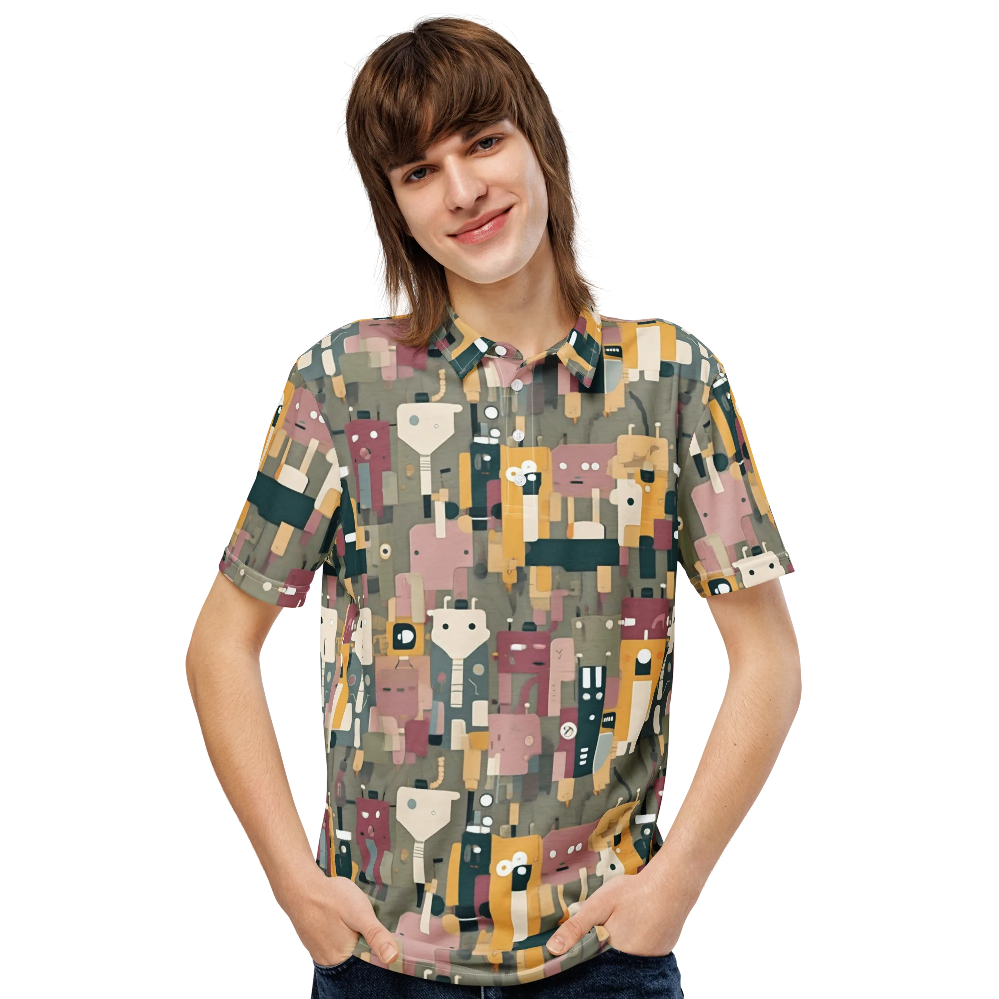 Robot Reverie on Men's Slim Fit Polo Shirt — Front