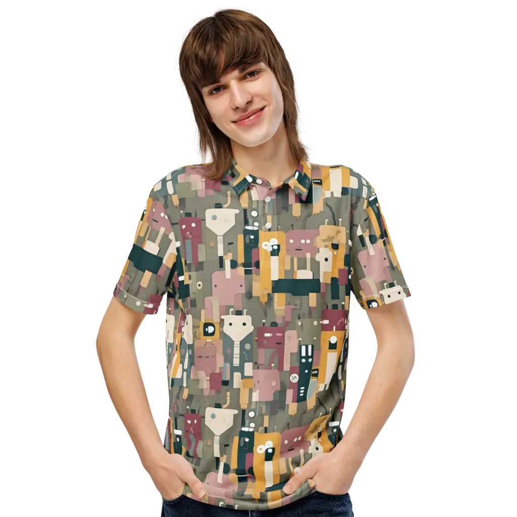 Robot Reverie on Men's Slim Fit Polo Shirt — Front