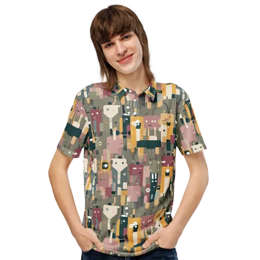 Robot Reverie on a Men's Slim Fit Polo Shirt