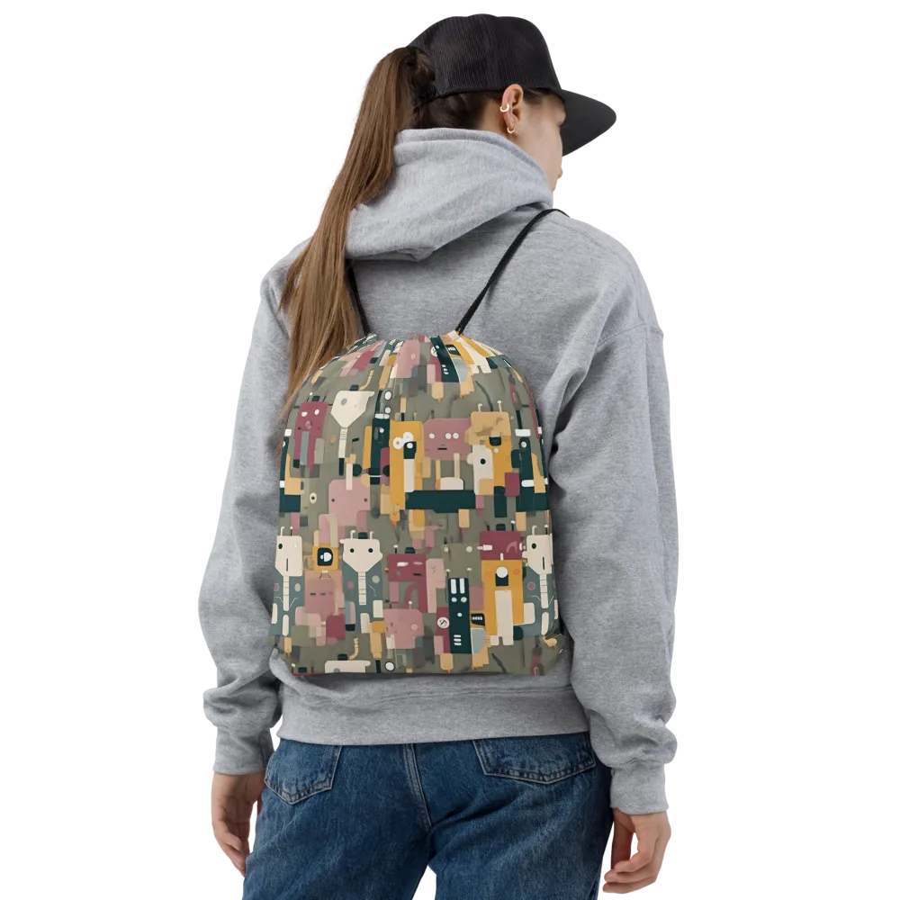 Robot Reverie on Drawstring Bag — Front