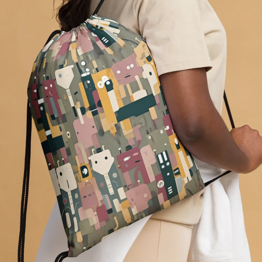 Robot Reverie on Drawstring Bag — Front