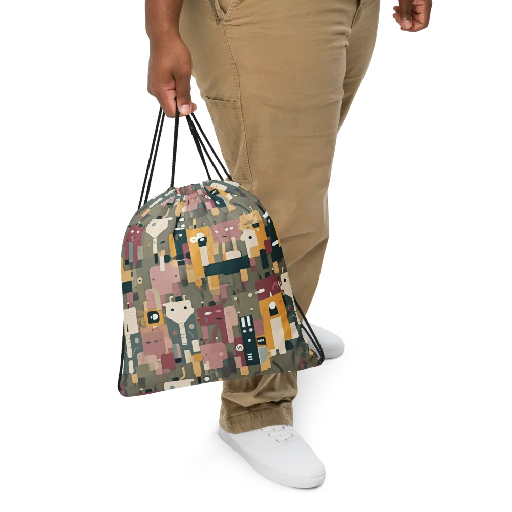 Robot Reverie on Drawstring Bag — Front