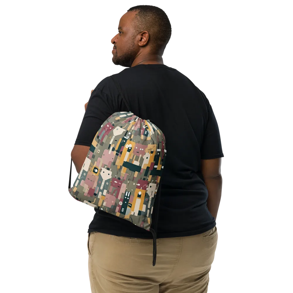 Robot Reverie on Drawstring Bag — Front