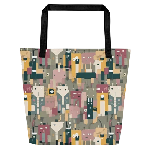 Robot Reverie on a Large Tote Bag W/ Pocket