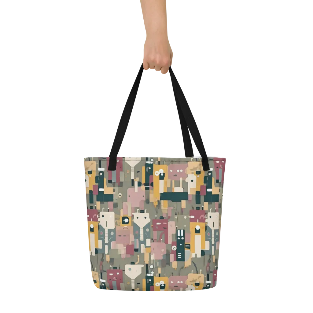 Robot Reverie on Large Tote Bag W/ Pocket — Front