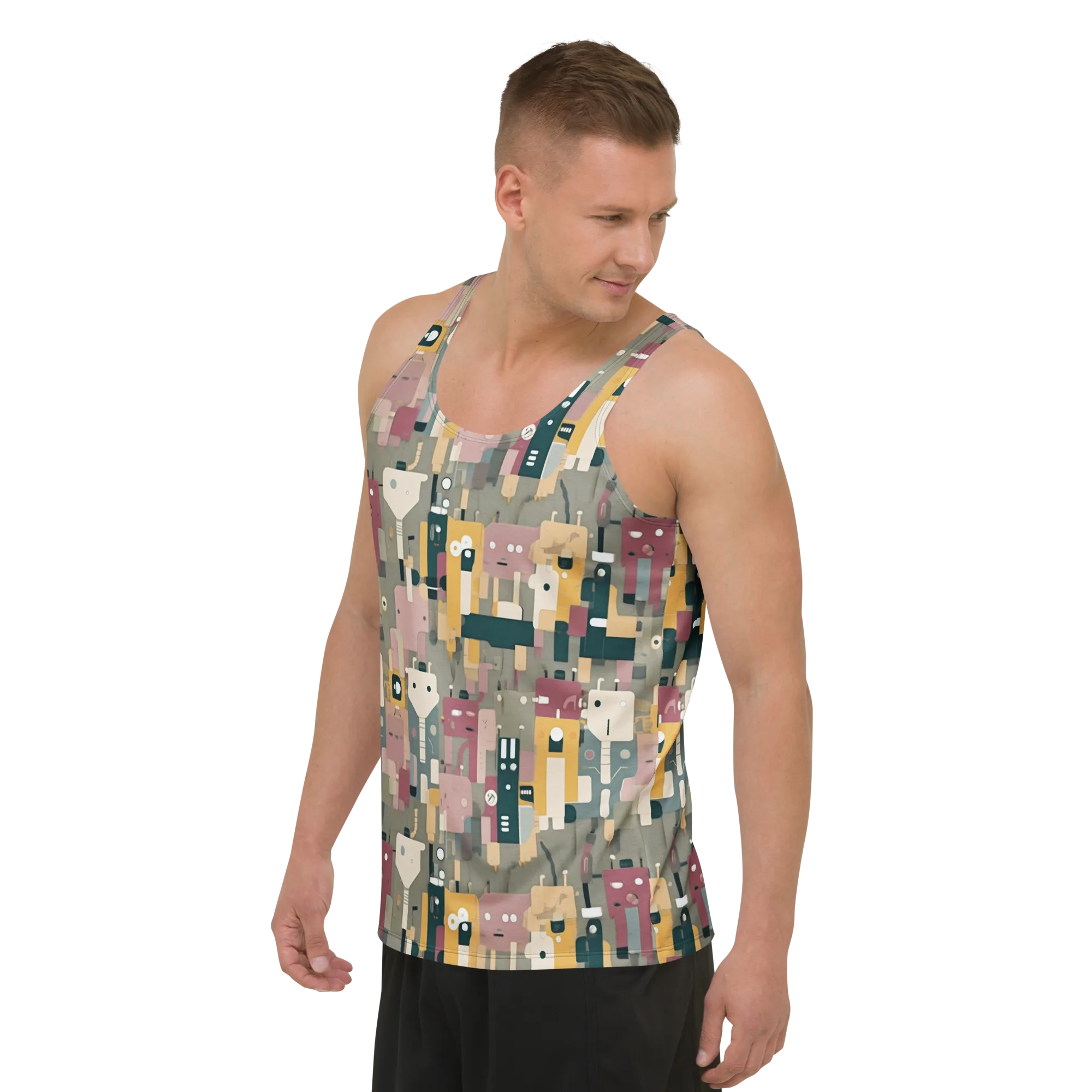 Robot Reverie on Men's Tank Top — Left Front
