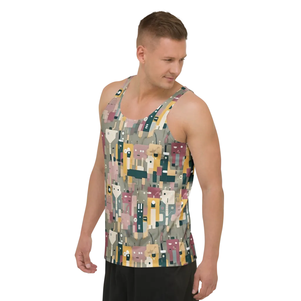 Robot Reverie on Men's Tank Top — Left Front