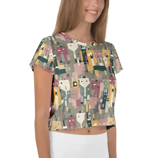 Robot Reverie on a Crop Tee