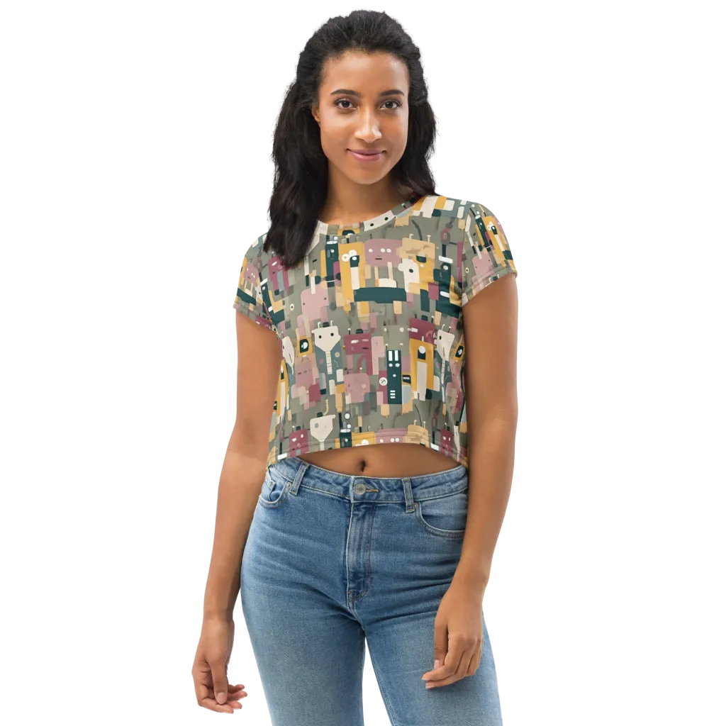 Robot Reverie on Crop Tee — Front